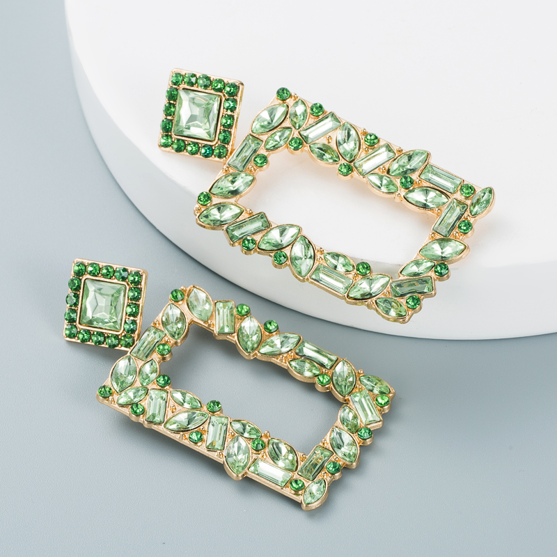 Fashion Geometric Square Alloy Inlaid Color Rhinestones Earrings Wholesale Nihaojewelry display picture 12