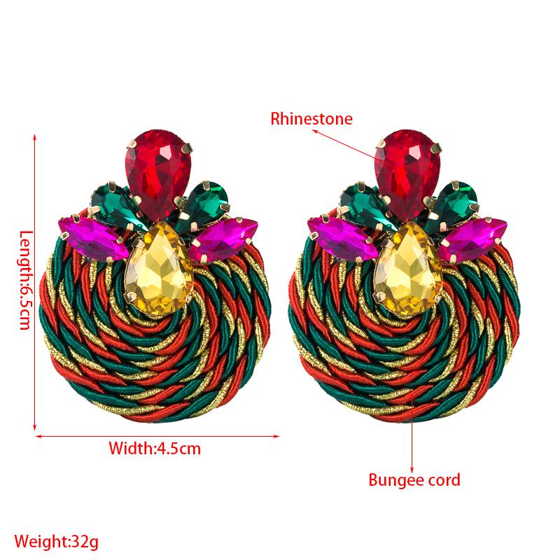 Big Drop Colored Glass Diamond Elastic Rope Braided Earrings Wholesale Nihaojewelry display picture 1