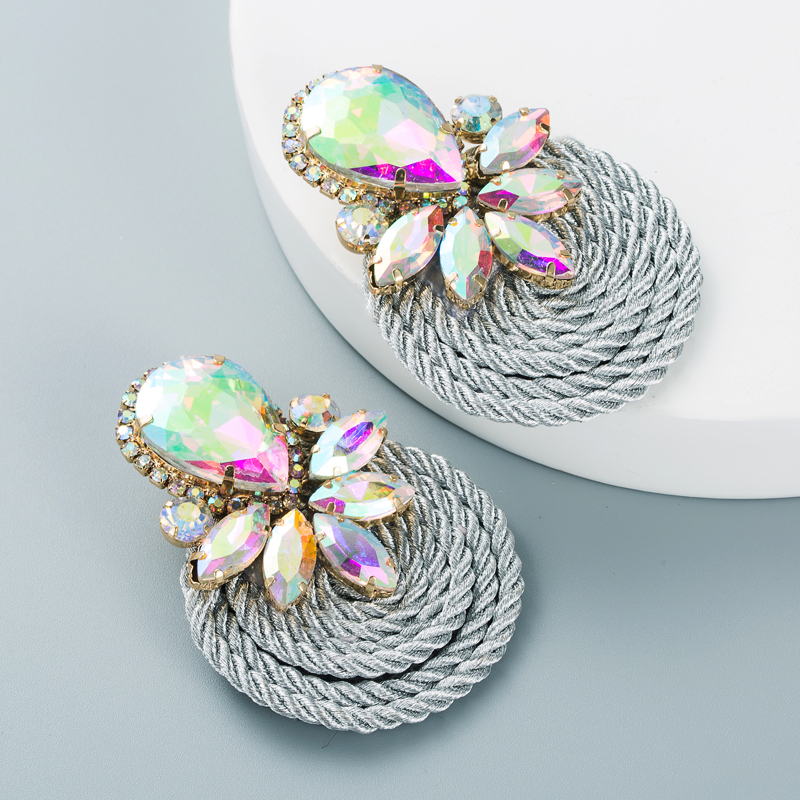 Big Drop Colored Glass Diamond Elastic Rope Braided Earrings Wholesale Nihaojewelry display picture 5