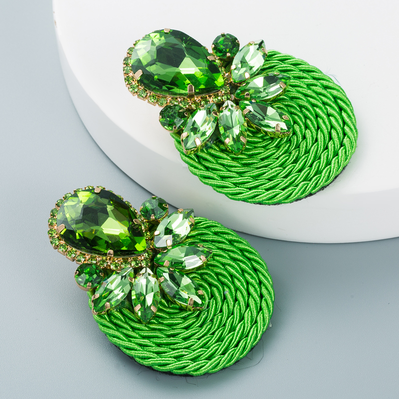 Big Drop Colored Glass Diamond Elastic Rope Braided Earrings Wholesale Nihaojewelry display picture 9