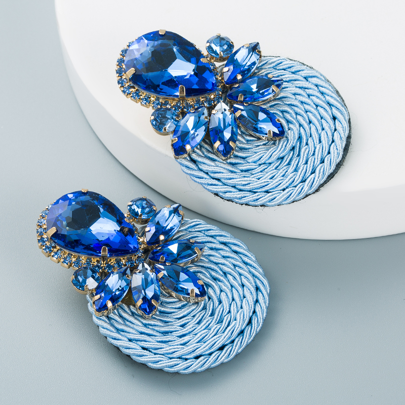 Big Drop Colored Glass Diamond Elastic Rope Braided Earrings Wholesale Nihaojewelry display picture 12