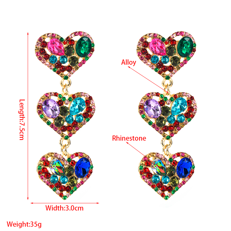 Mehrschichtige Herzförmige Legierung Diamant Lange Ohrringe Großhandel Nihaojewelry display picture 1