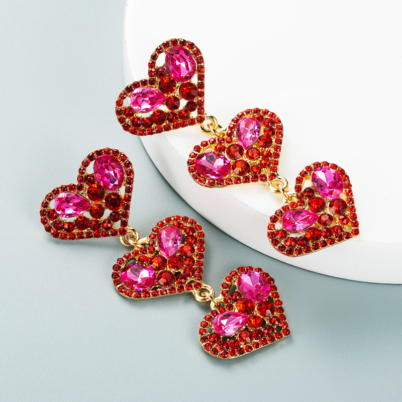 Multi-layer Heart-shaped Alloy Diamond Long Earrings Wholesale Nihaojewelry display picture 3
