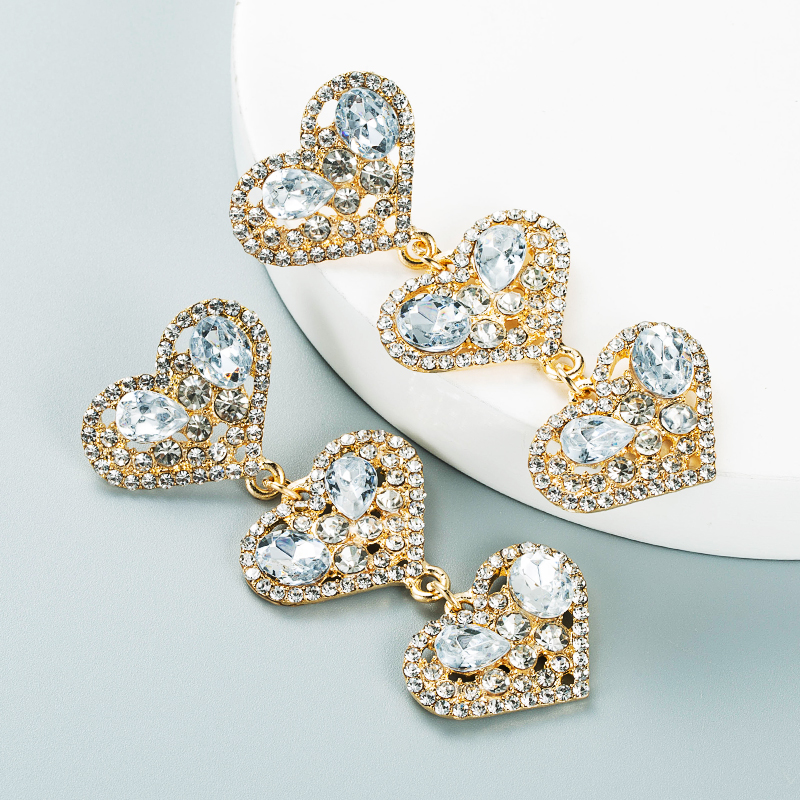 Multi-layer Heart-shaped Alloy Diamond Long Earrings Wholesale Nihaojewelry display picture 4