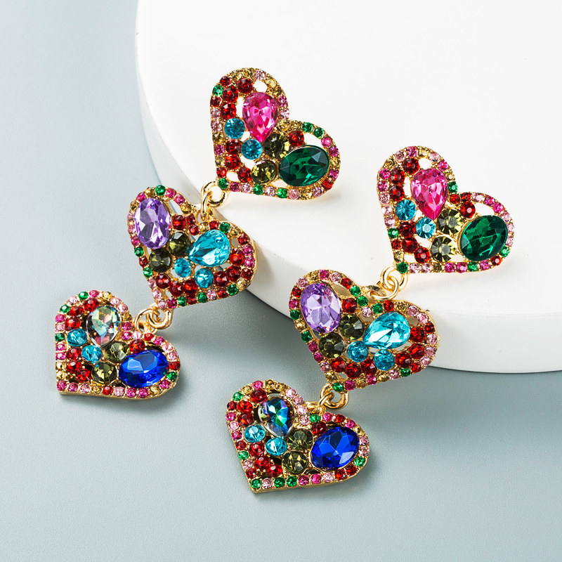 Multi-layer Heart-shaped Alloy Diamond Long Earrings Wholesale Nihaojewelry display picture 7