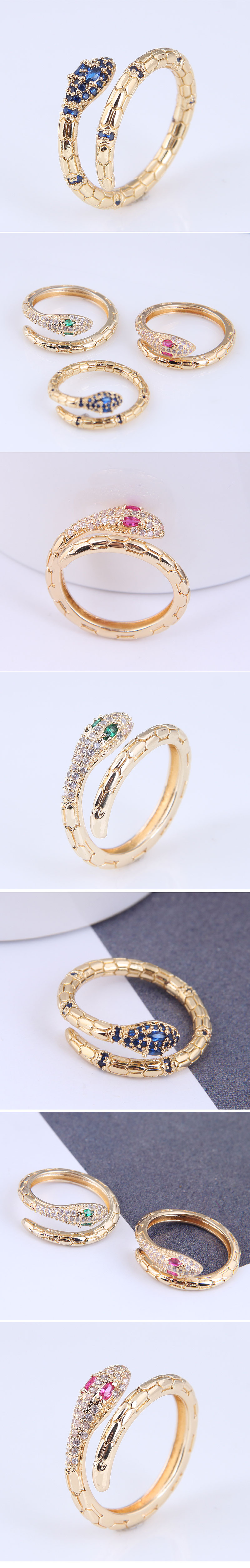 Wholesale Korean Real Gold Plated Zirconium Snake Copper Open Ring Nihaojewelry display picture 1