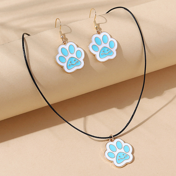 Wholesale Fashion Painting Oily Bear Paw Necklace Earrings Set Nihaojewelry display picture 1
