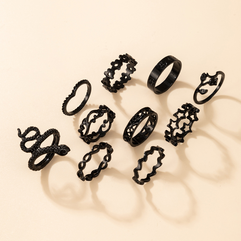 Wholesale Fashion Black Snake-shaped Flower Star Ring Set Nihaojewelry display picture 1