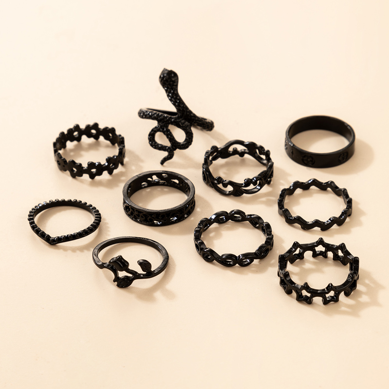 Wholesale Fashion Black Snake-shaped Flower Star Ring Set Nihaojewelry display picture 2