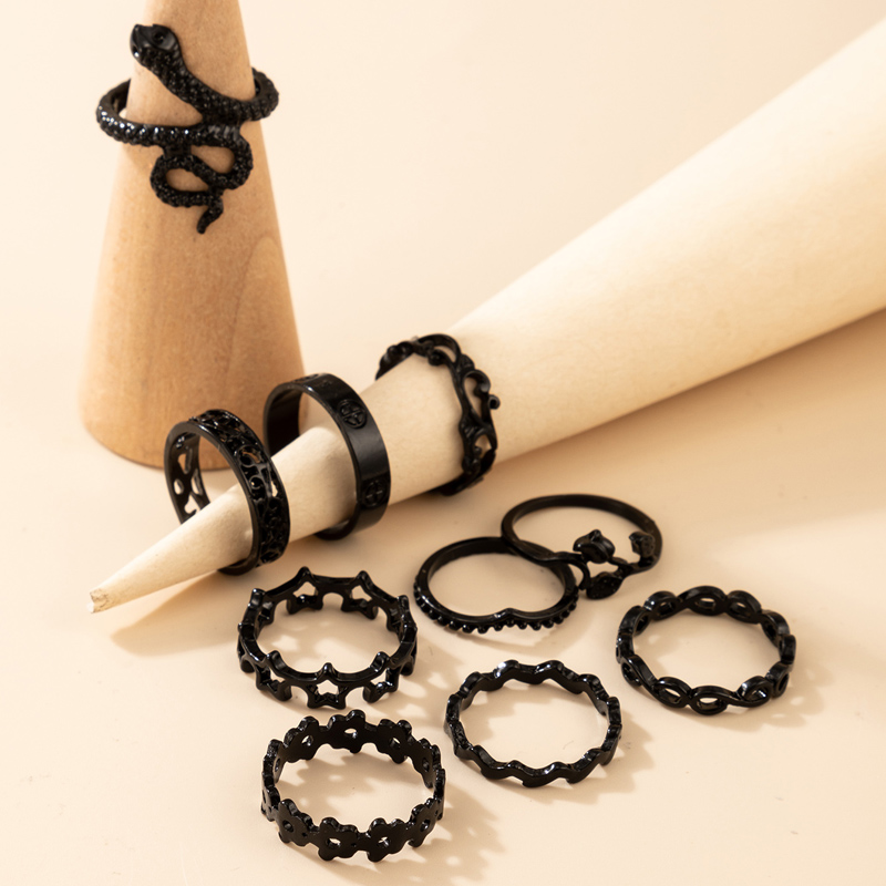 Wholesale Fashion Black Snake-shaped Flower Star Ring Set Nihaojewelry display picture 3