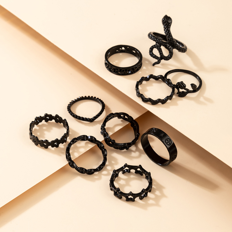Wholesale Fashion Black Snake-shaped Flower Star Ring Set Nihaojewelry display picture 4
