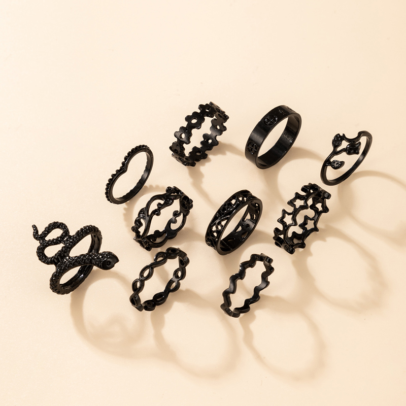 Wholesale Fashion Black Snake-shaped Flower Star Ring Set Nihaojewelry display picture 5
