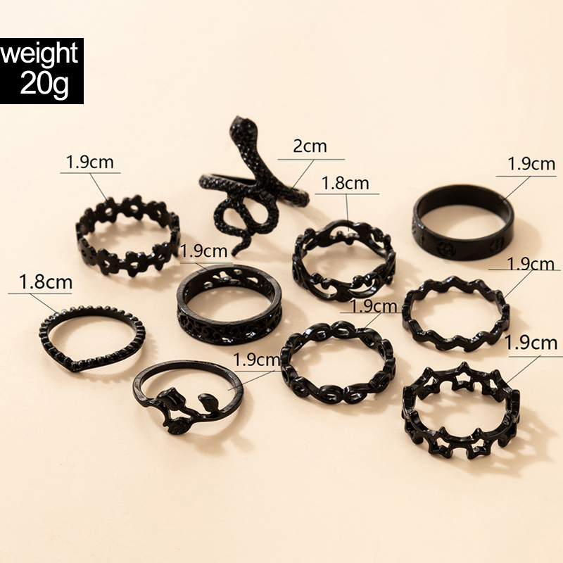 Wholesale Fashion Black Snake-shaped Flower Star Ring Set Nihaojewelry display picture 9