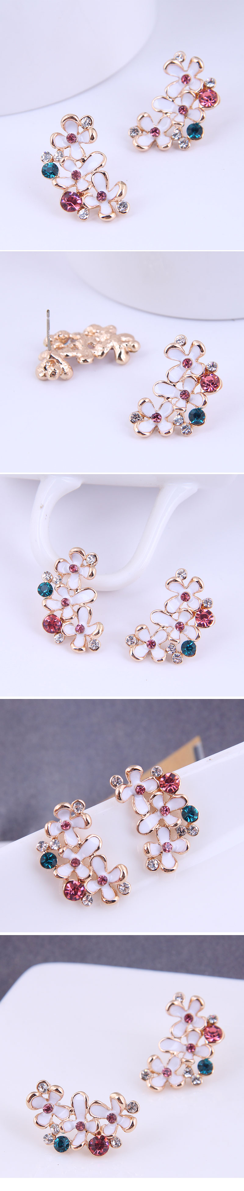 Wholesale Korean Fashion Colorful Diamond Flower Stud Earrings Nihaojewelry display picture 1
