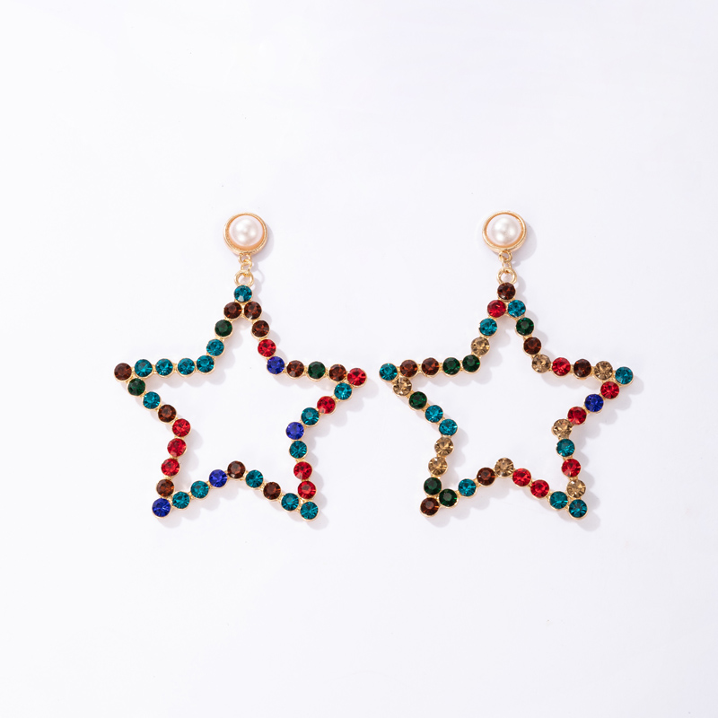 Vente En Gros Nouvelles Boucles D&#39;oreilles En Diamant De Couleur Étoile Pentagonale Nihaojewelry display picture 2