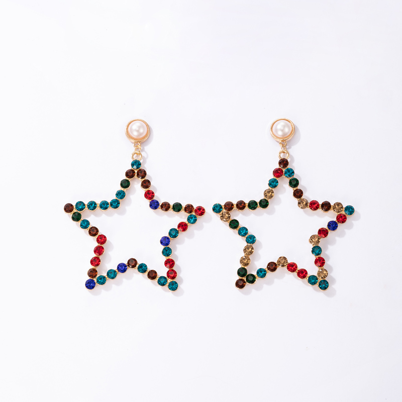 Wholesale New Pentagonal Star Colored Diamond Earrings Nihaojewelry display picture 2