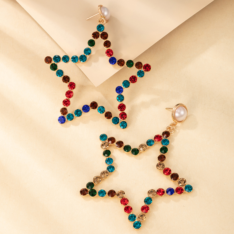 Wholesale New Pentagonal Star Colored Diamond Earrings Nihaojewelry display picture 3