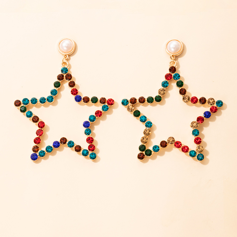 Wholesale New Pentagonal Star Colored Diamond Earrings Nihaojewelry display picture 4