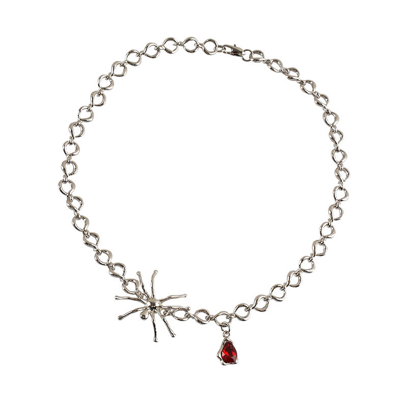 Wholesale Spider Shape Blood Drop Pendant Twist Necklace Clavicle Chain display picture 1