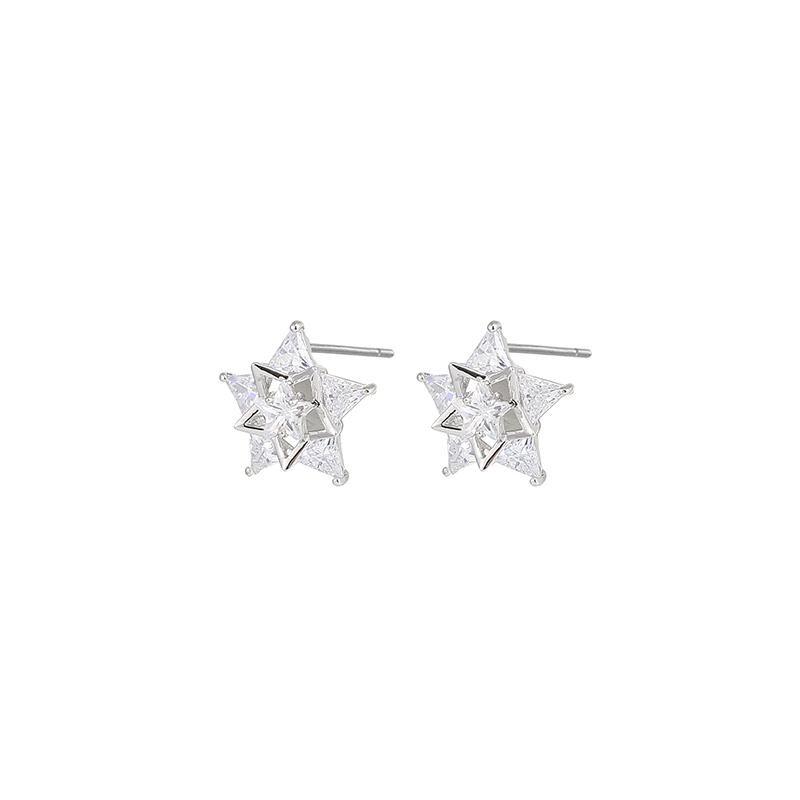 Wholesale Fashion Zircon Inlaid Five-pointed Star Copper Stud Earrings Nihaojewelry display picture 6