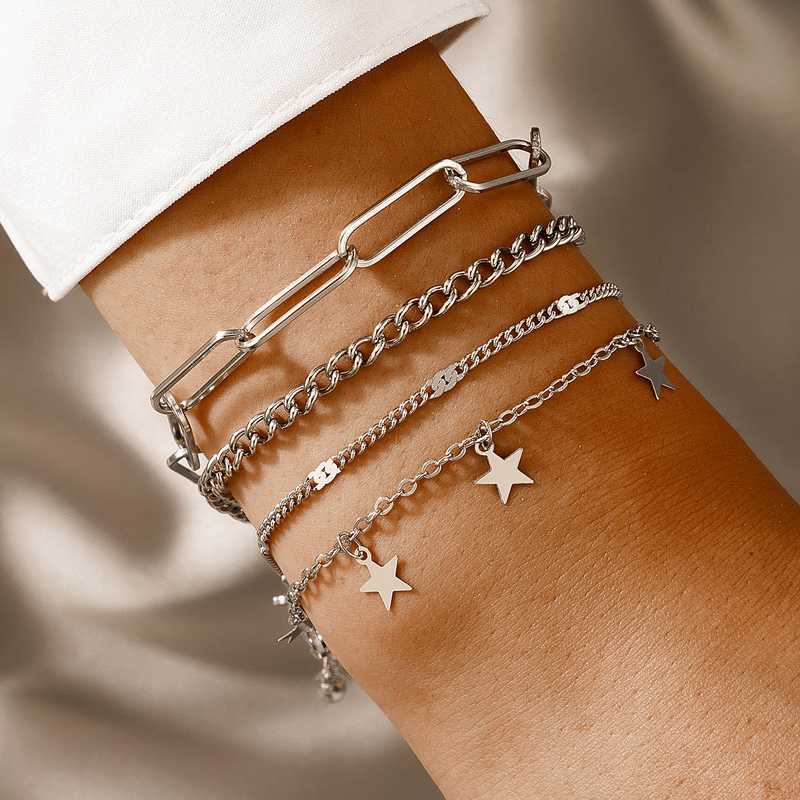 Wholesale Fashion Thick Chain Star Pendant Tassel Alloy Bracelet Set Nihaojewelry display picture 8