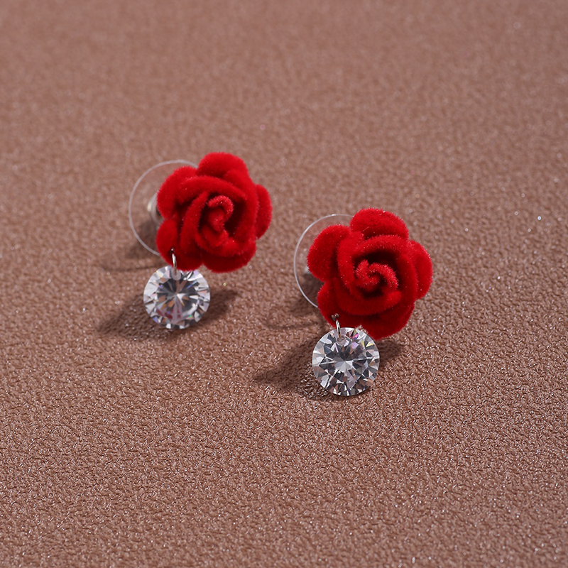 Wholesale Fashion Red Flower Large Zircon Earrings Nihaojewelry display picture 1