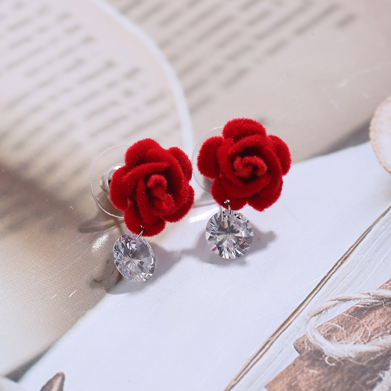 Wholesale Fashion Red Flower Large Zircon Earrings Nihaojewelry display picture 2