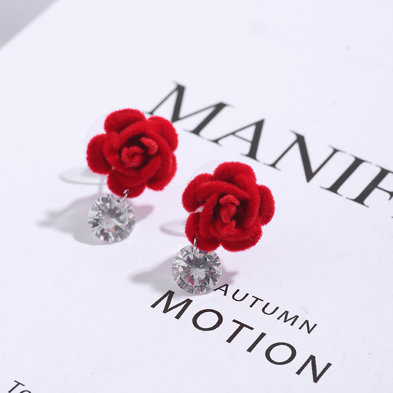Wholesale Fashion Red Flower Large Zircon Earrings Nihaojewelry display picture 3