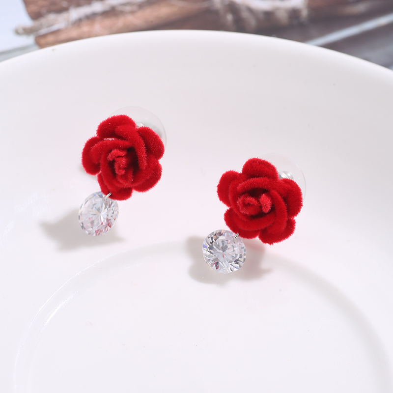 Wholesale Fashion Red Flower Large Zircon Earrings Nihaojewelry display picture 4
