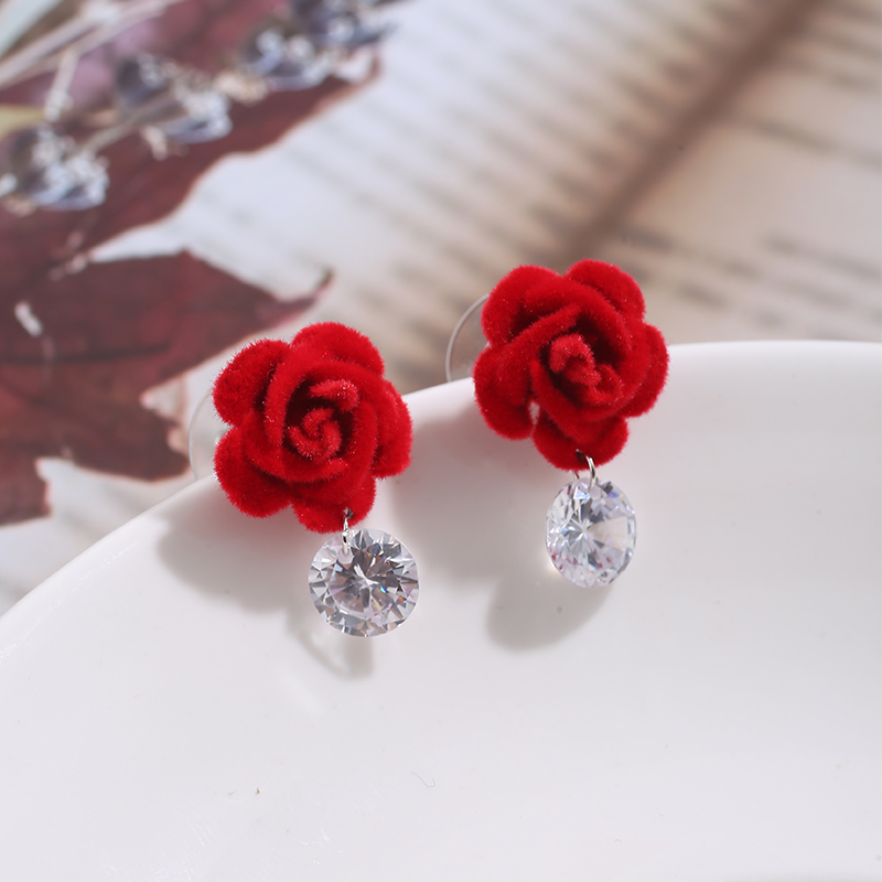 Wholesale Fashion Red Flower Large Zircon Earrings Nihaojewelry display picture 5