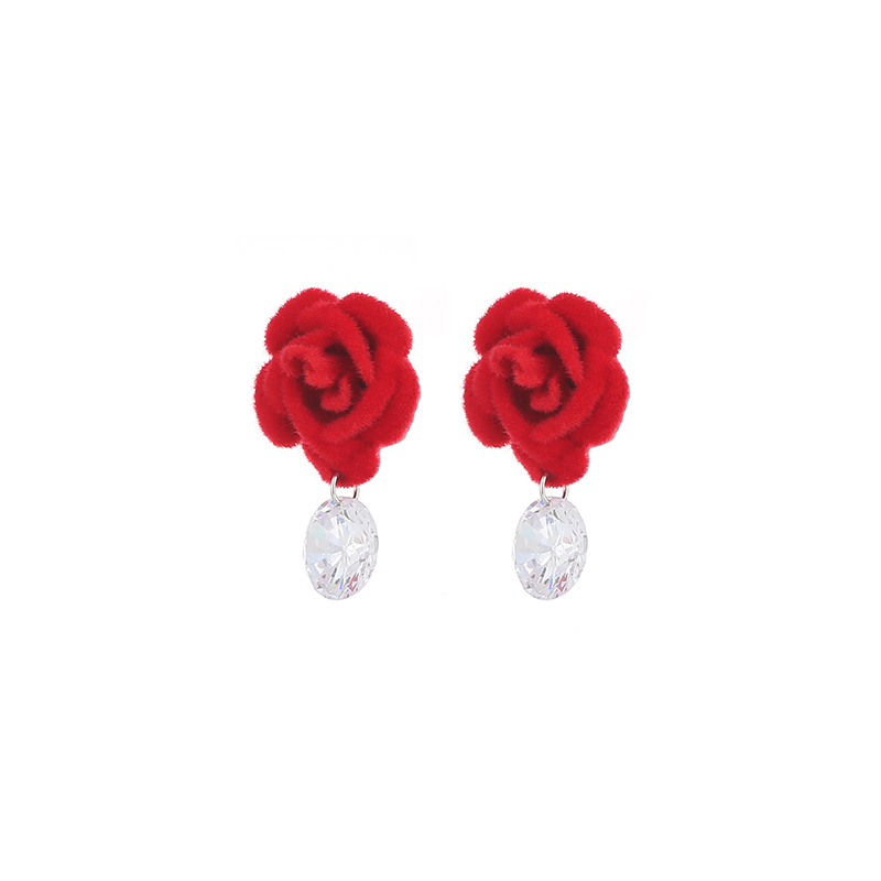 Wholesale Fashion Red Flower Large Zircon Earrings Nihaojewelry display picture 6