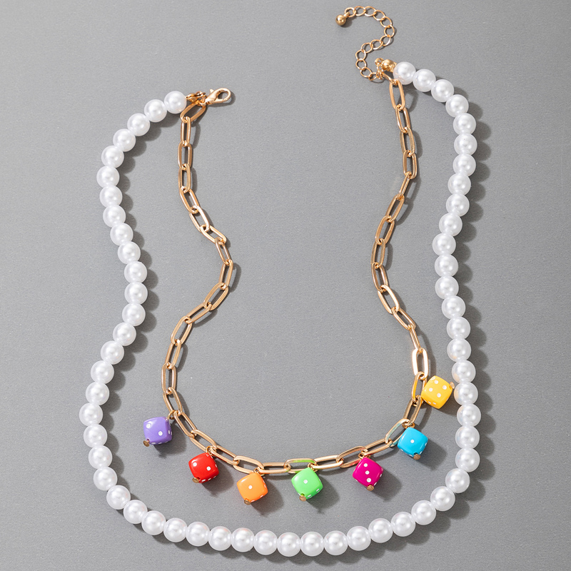 Wholesale Bohemian Style Colored Acrylic Dice Imitation Pearl Multi-layer Necklace Nihaojewelry display picture 2