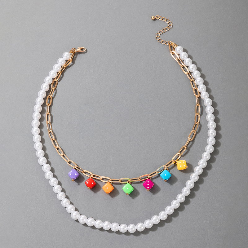 Wholesale Bohemian Style Colored Acrylic Dice Imitation Pearl Multi-layer Necklace Nihaojewelry display picture 4