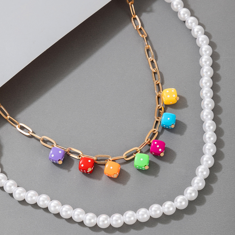 Wholesale Bohemian Style Colored Acrylic Dice Imitation Pearl Multi-layer Necklace Nihaojewelry display picture 5