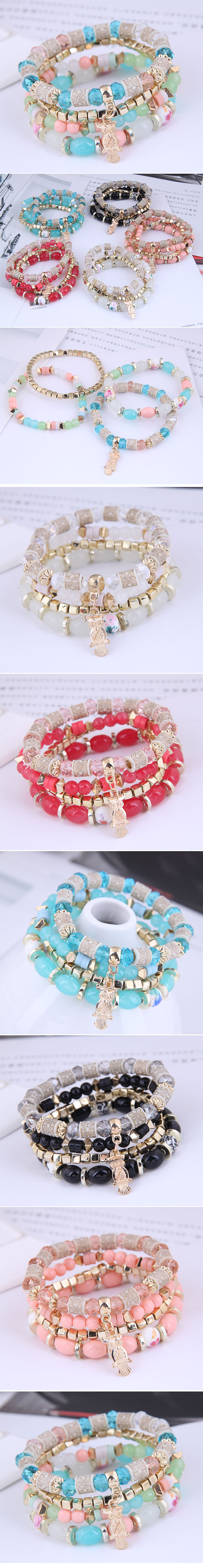 En Gros Mode Métal Hibou Perles De Bonbons Multi-couche Bracelet Nihaojewelry display picture 1