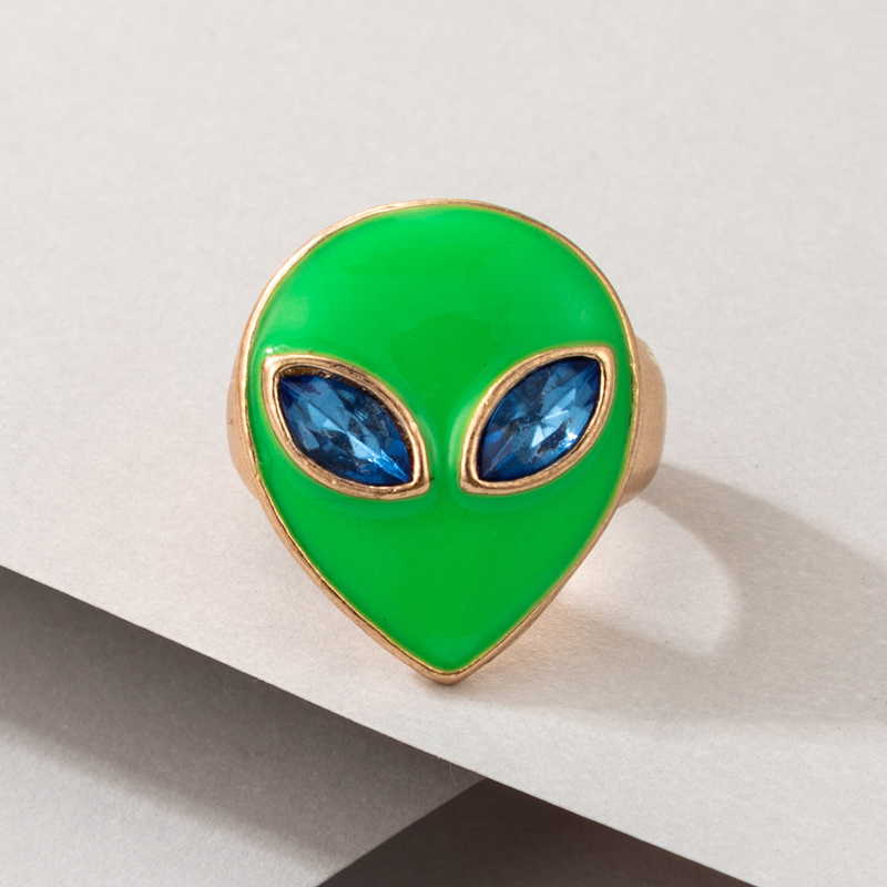 Wholesale New Style Green Mask Face Diamond Alien Ring Nihaojewelry display picture 2