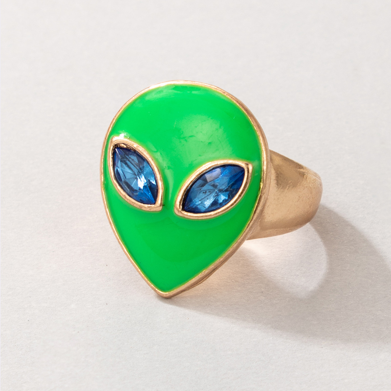 Wholesale New Style Green Mask Face Diamond Alien Ring Nihaojewelry display picture 3