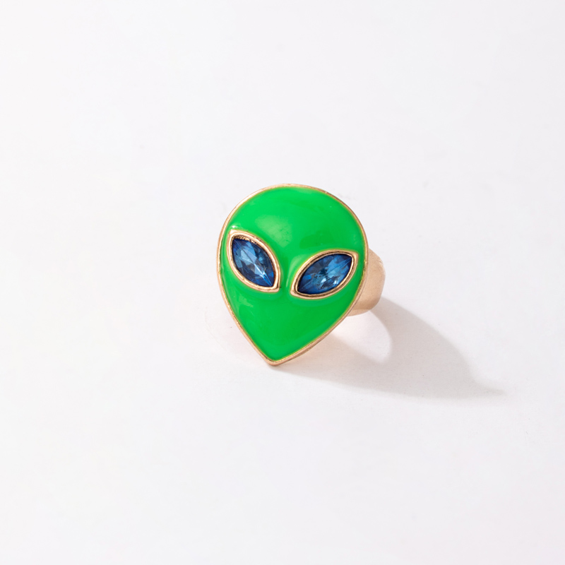 Wholesale New Style Green Mask Face Diamond Alien Ring Nihaojewelry display picture 5