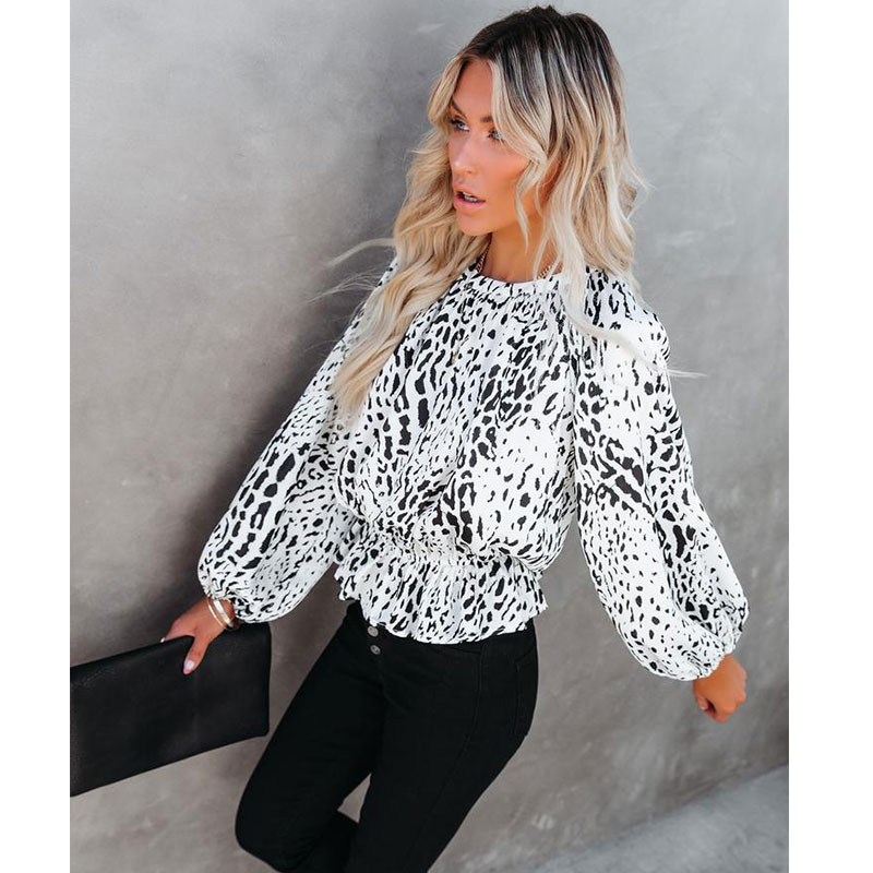 New Leopard Print Round Neck Blouse Wholesale Nihaojewelry display picture 4