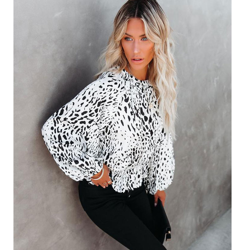 New Leopard Print Round Neck Blouse Wholesale Nihaojewelry display picture 5
