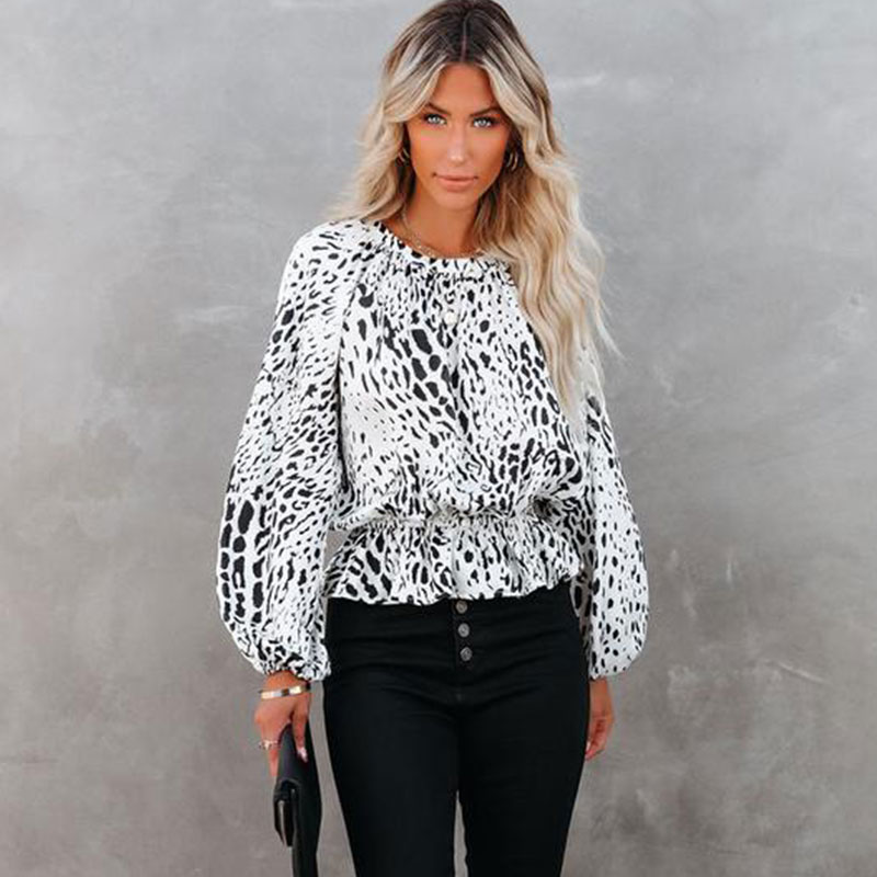 New Leopard Print Round Neck Blouse Wholesale Nihaojewelry display picture 6