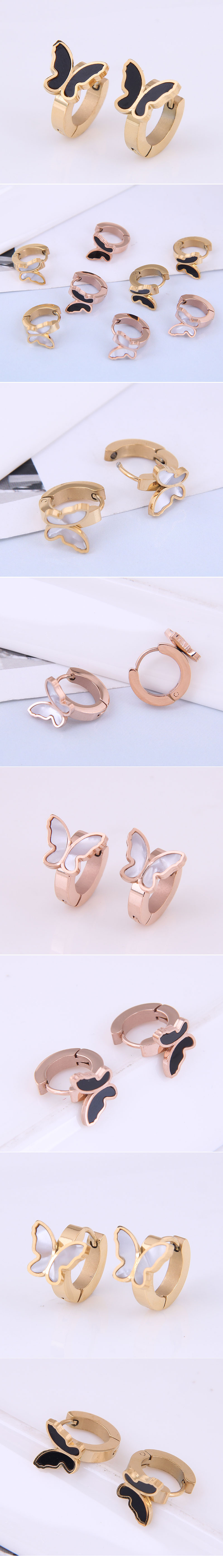 Korean Three-dimensional Butterfly Titanium Steel Earrings Wholesale Nihaojewelry display picture 1