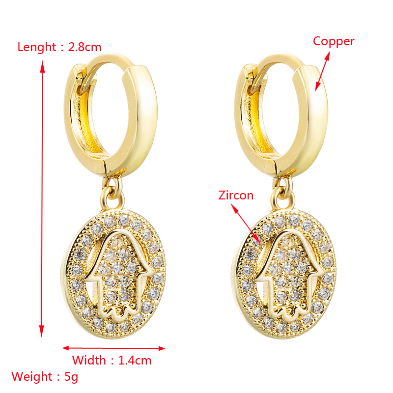 Hollow Dream Catcher Palm Snake-shaped Copper Inlaid Zircon Earrings Wholesale Nihaojewelry display picture 1