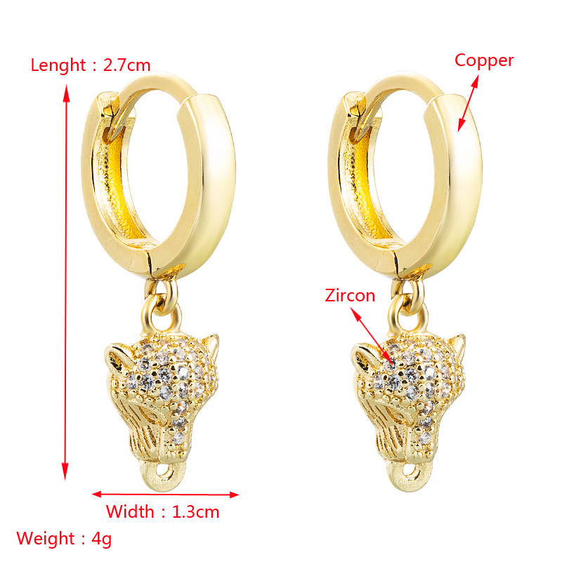 Tête De Léopard Creuse Jésus Lune Boucles D&#39;oreilles En Zircon Incrusté De Cuivre En Gros Nihaojewelry display picture 1