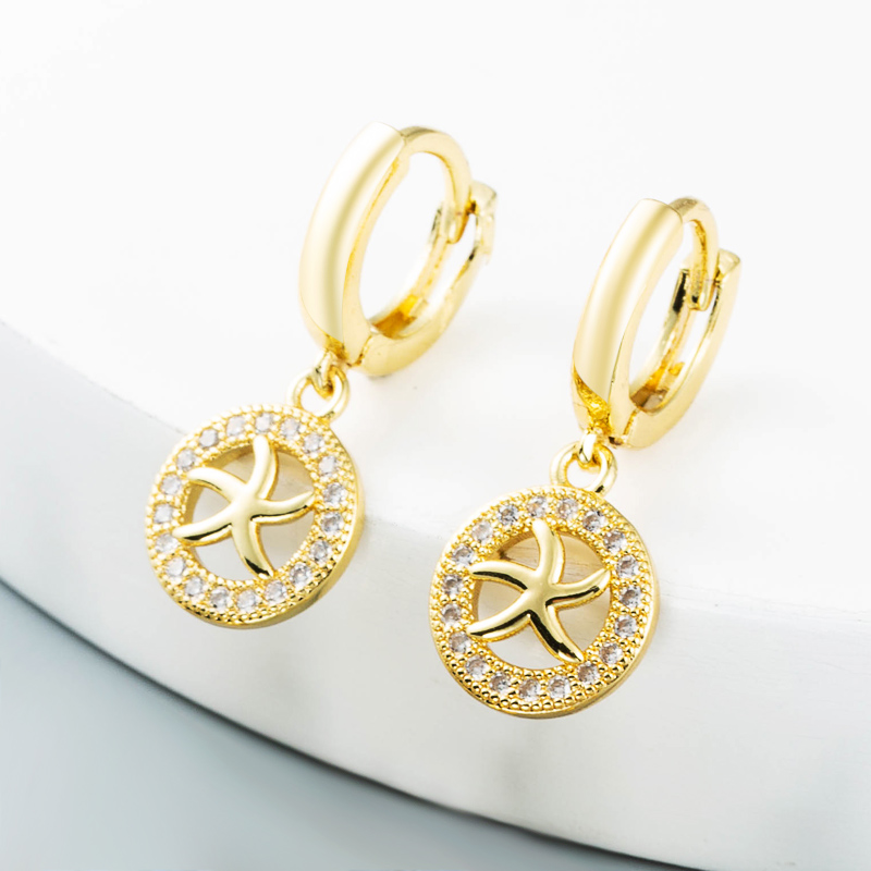 Hollow Mermaid Starfish Tortoise Copper Inlaid Zircon Earrings Wholesale Nihaojewelry display picture 5