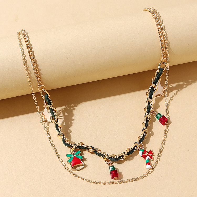 Creative Double Layer Geometric Christmas Necklace Wholesale Nihaojewelry display picture 1