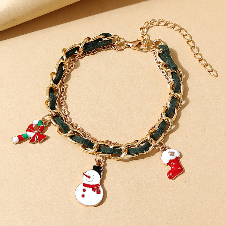 Creative Fashion Christmas Snow Doll Green Braided Bracelet Wholesale Nihaojewelry display picture 1