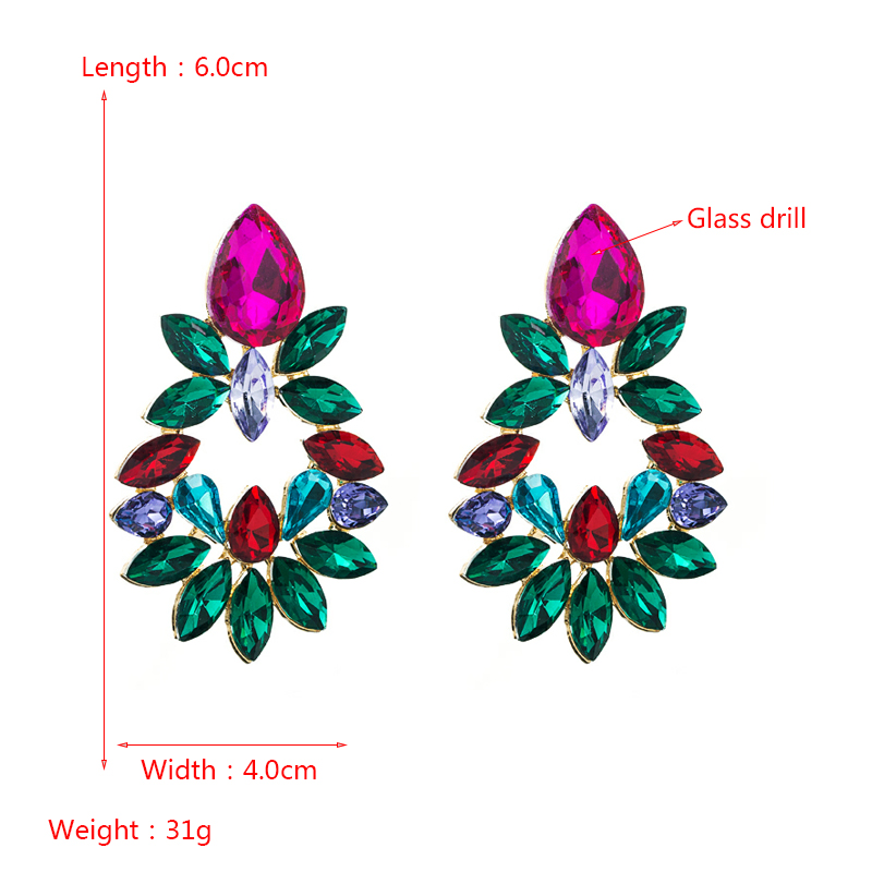 Fashion Alloy Diamond-studded Glass Flower Geometric Earrings Wholesale Nihaojewelry display picture 1