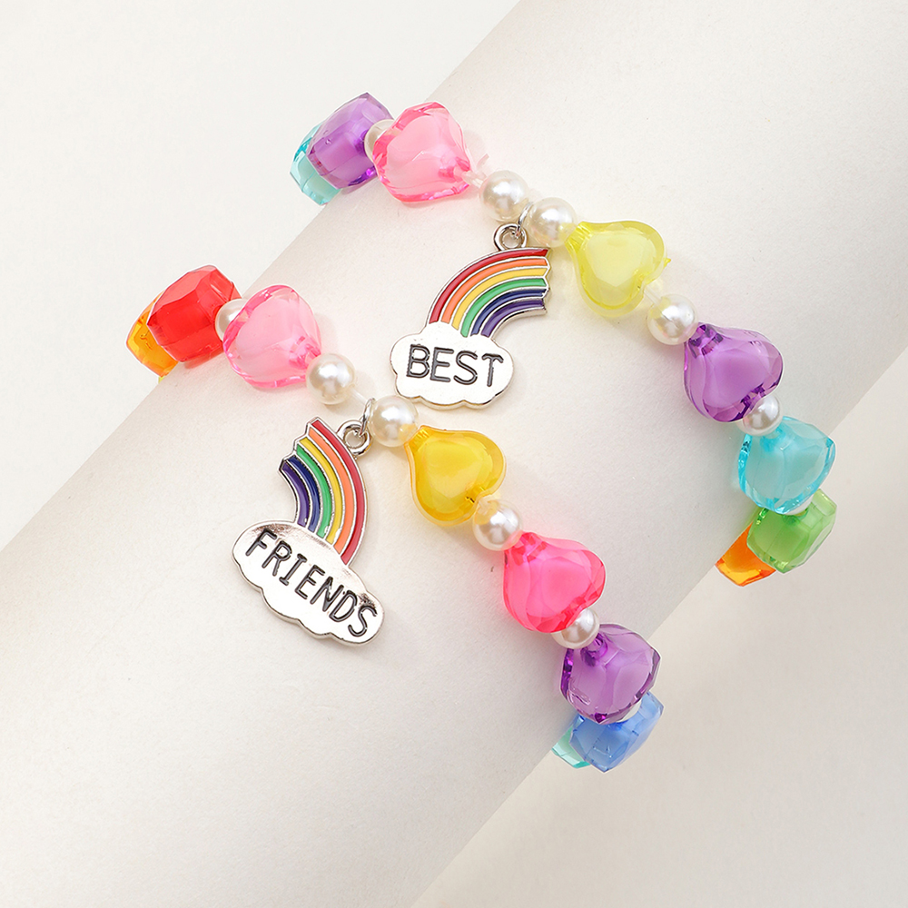 Heart Pearl Rainbow Letter Pendant Bracelet Set Wholesale Nihaojewelry display picture 1