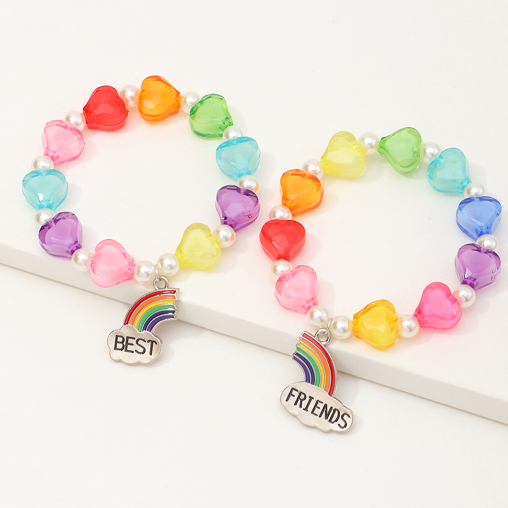 Heart Pearl Rainbow Letter Pendant Bracelet Set Wholesale Nihaojewelry display picture 2